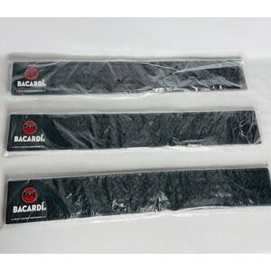 3 NEW Bacardi Rum Black Rubber Bar Rail Spill Mat — 24" X 3-1/2" — Drip Catcher